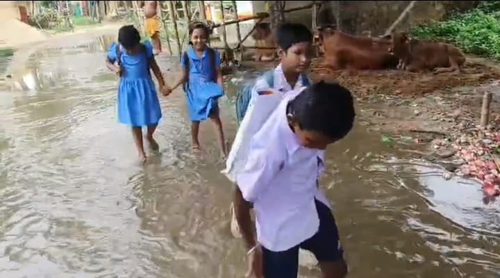 Road Turns Into River! Angry Villagers Protest Against Rural Development Dept Over Waterlogging